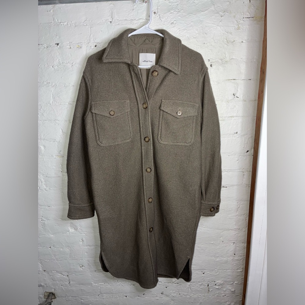 Wilfred Free Aritzia The Ganna Quilted Wool Shirt Jacket Shacket taupe olive XS